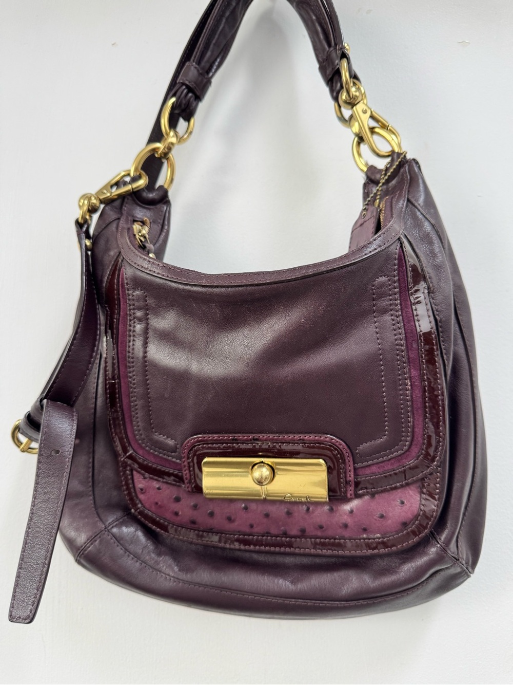 Coach Plum Leather Shoulder Bag with Gold Hardware